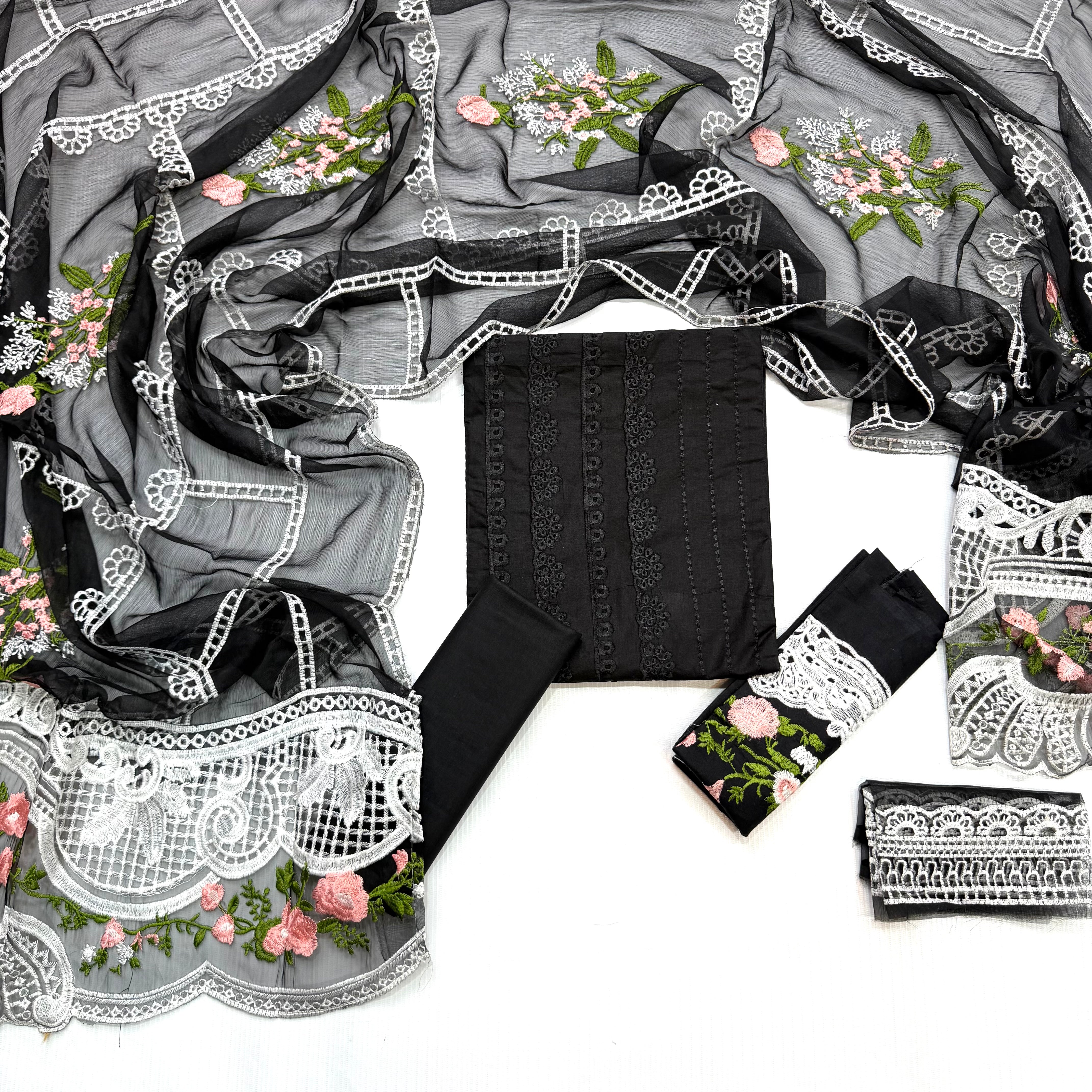 Crimson Luxury Chikan Kari Embroidered 3PC Memon Clothes